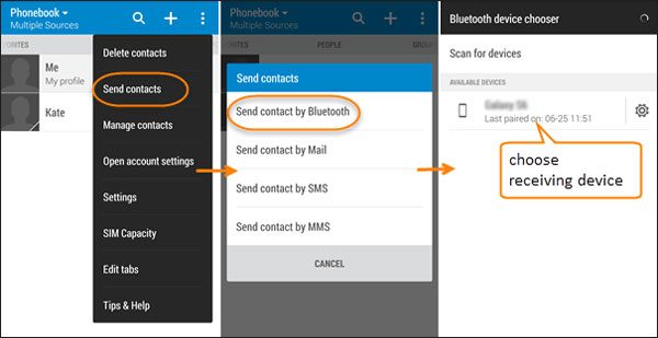 transfer contacts from samsung to sony xperia via bluetooth