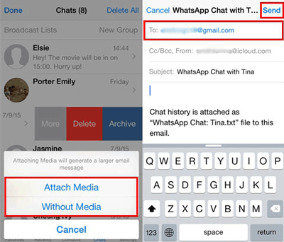 send whatsapp chats to android by email