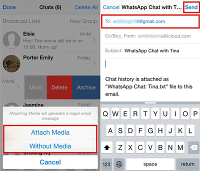 envoyer un chat WhatsApp par e-mail depuis un iPhone vers un PC