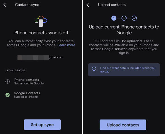 sync iphone contacts to samsung via google one