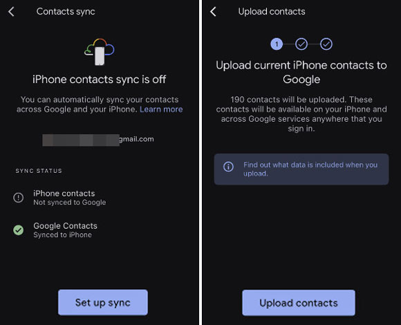 synchroniser les contacts iPhone avec Samsung via Google One