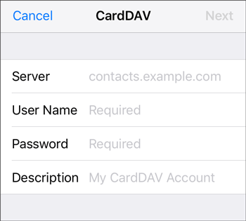 setup carddav account