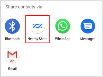 import contacts to a new phone via nearby share
