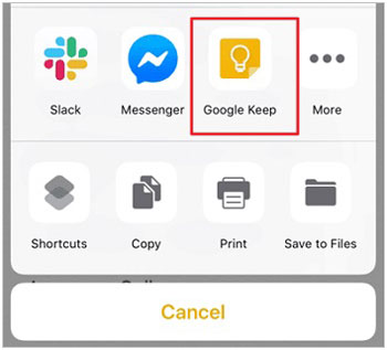 share iphone notes to android via google keep