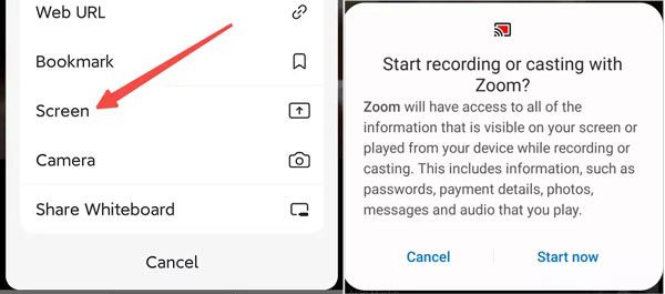 partager l'écran de zoom sur un appareil Android