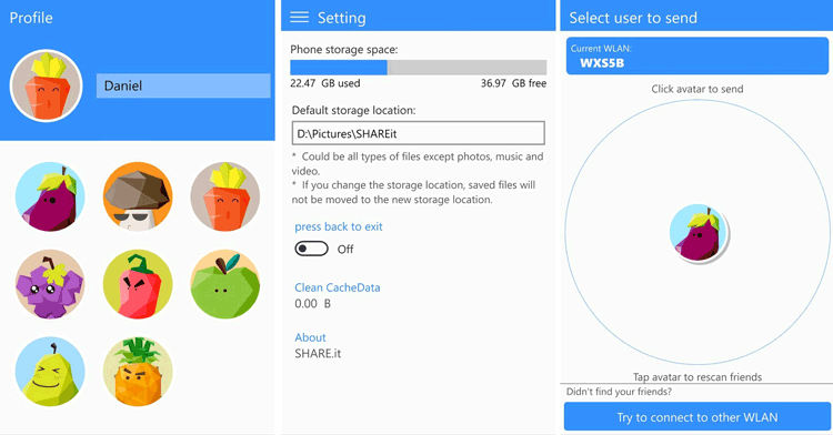 使用 shareit 通过 wifi 传输三星文件