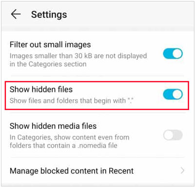 show hidden folders and files on android via file manager