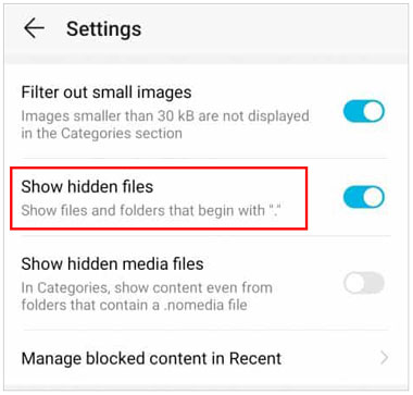 show hidden files on android