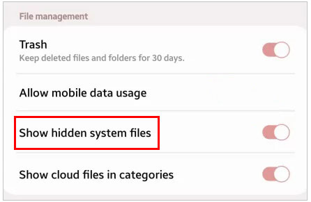 trouver les fichiers système cachés Android