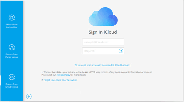 sign in to icloud account to restore the backup data to android