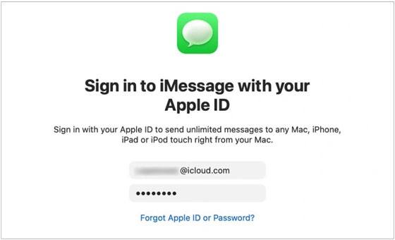 Apple ID にサインインして iPhone のメッセージを Mac コンピュータに同期します
