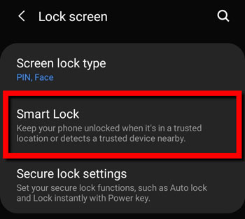 activer le verrouillage intelligent sur le téléphone Samsung pour déverrouiller automatiquement le verrouillage par motif