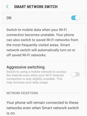 désactivez le commutateur de réseau intelligent sur Android pour passer à iOS