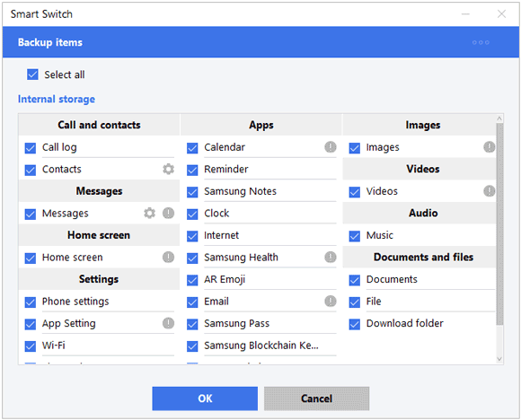 select and transfer files from a phone to a pc with usb using smart switch