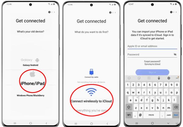 utilisez le commutateur intelligent pour restaurer les données iCloud sur un téléphone Android Samsung