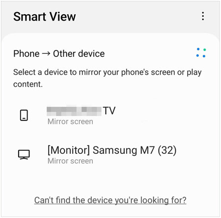 mise en miroir de l'écran Samsung via Smart View