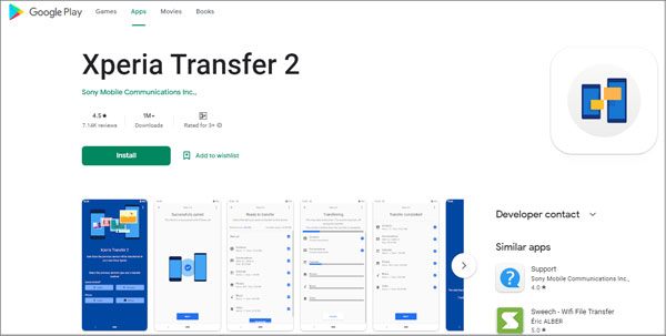 réinstaller et mettre à jour Xperia Transfer Mobile vers Xperia Transfer 2 depuis Google Play