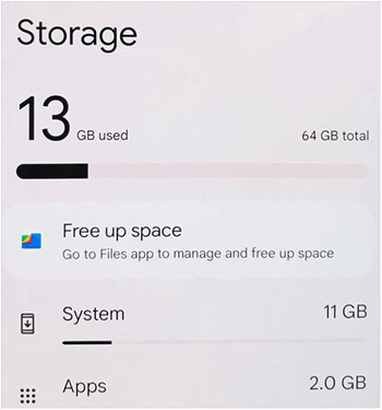 check the storage space on android
