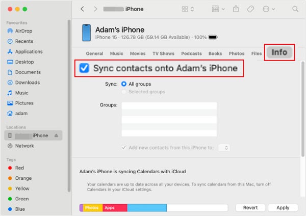sync iphone contacts to mac with finder