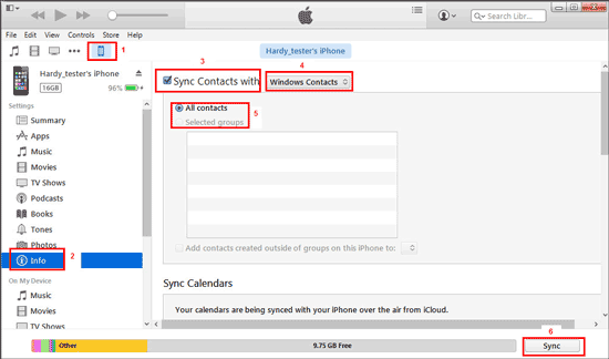 utiliser iTunes pour copier les contacts de Samsung vers iPhone