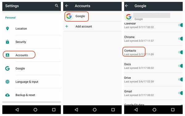 sync contacts from android to google