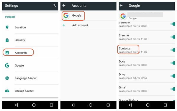 sauvegarde des contacts avec un compte Google