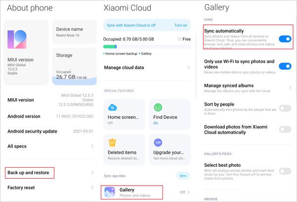 restore pictures from mi cloud storage via settings