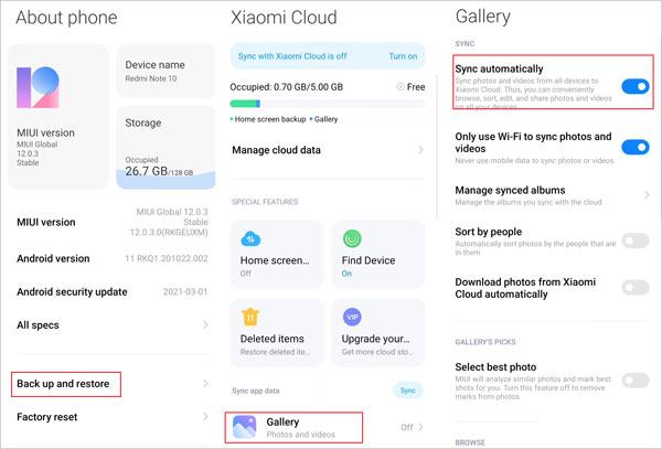 restore pictures from mi cloud storage via settings