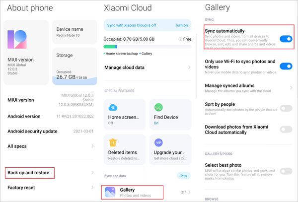 restaurer des images à partir du stockage mi cloud via les paramètres