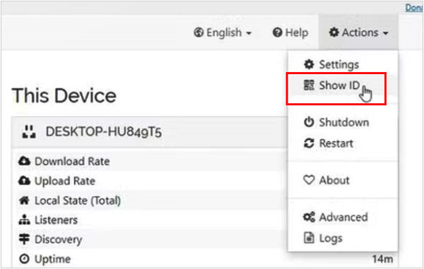 show pc id on syncthing