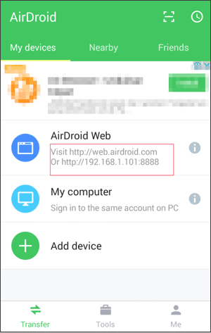 transfer files with airdroid