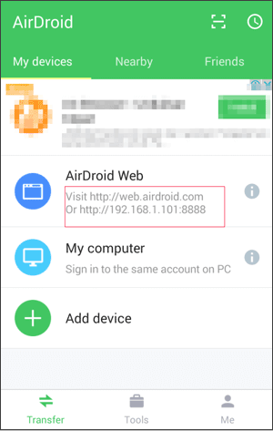 使用airdroid传输文件