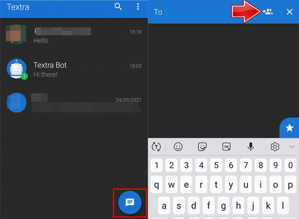 Créez une conversation de groupe sur Android avec l'application SMS Textra.