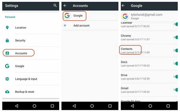 how to export contacts from android by google