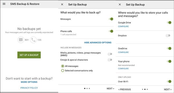 back up android sms to google drive