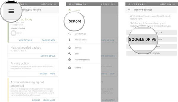 utilize sms backup and restore to recover sms to android after factory reset