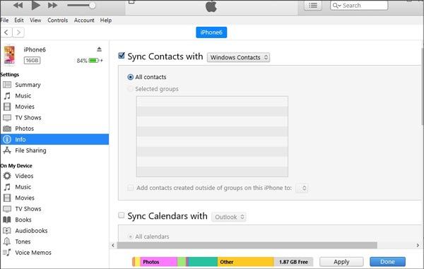 transfer contacts from iphone to ipad with itunes