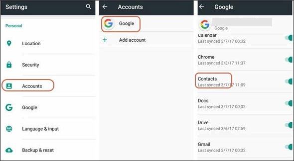 add google account to print contacts