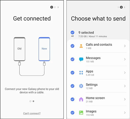 send contacts from sony xperia to samsung using smart switch