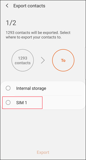 copy contacts to sim card via the contacts app on android