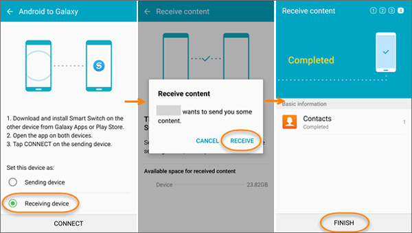 スマートスイッチ経由で連絡先の転送を開始します