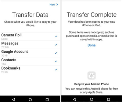 select and transfer data from samsung to iphone
