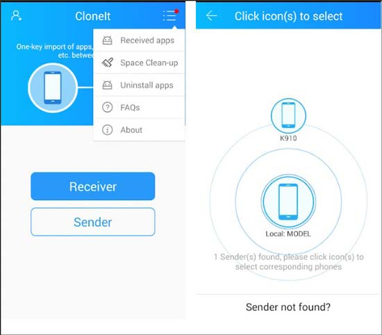 transfer data from android to android with cloneit app