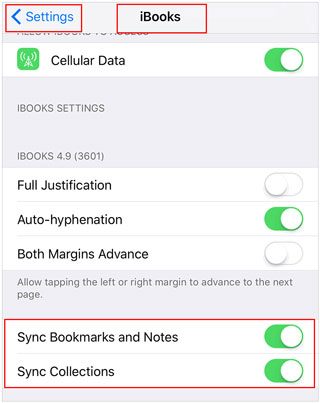 share books between ipads via settings