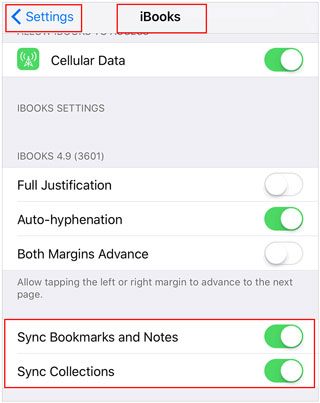 設定アプリを使用して iOS デバイス間で ibooks を転送する