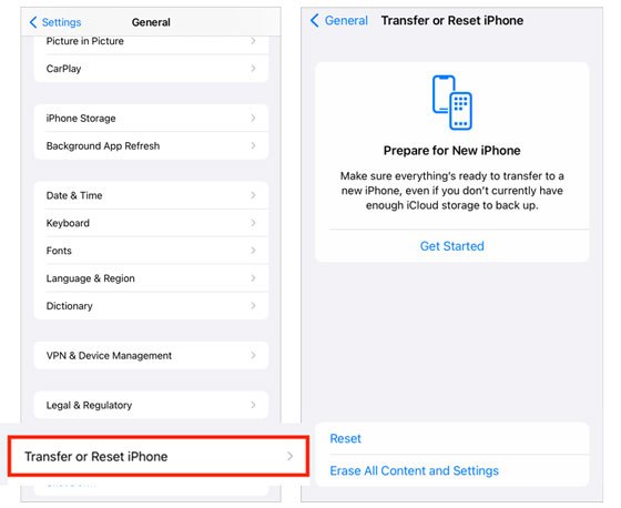 réinitialiser le réseau iPhone pour réparer les applications qui ne sont pas transférées vers un nouvel iPhone