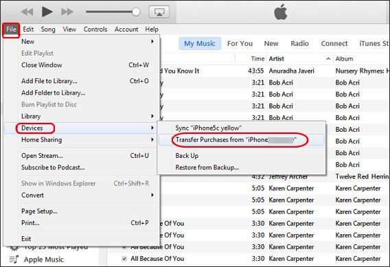 transfer purchased songs and videos from iphone to android via itunes