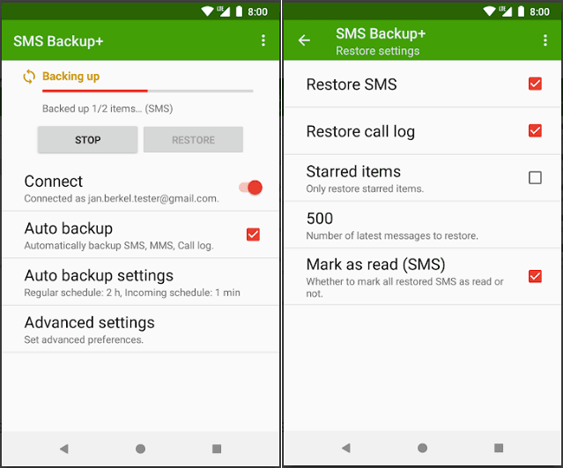 free sms backup app for android