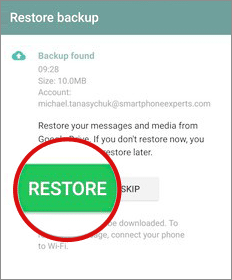 restore whatsapp messages from google drive