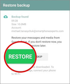 restaurer les messages WhatsApp depuis Google Drive